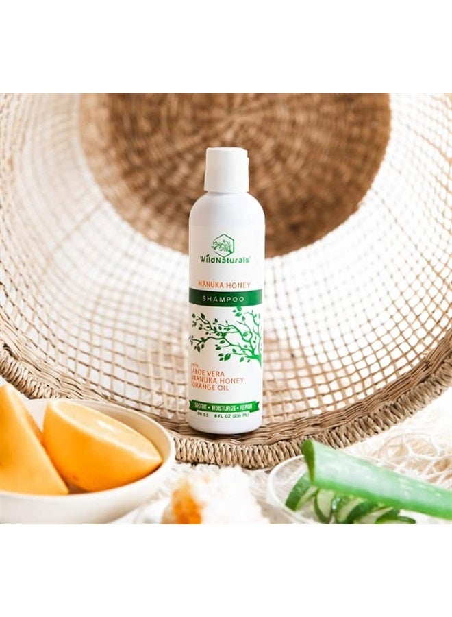 Wild Naturals Sulfate Free Shampoo with Manuka Honey - Moisturizing Shampoo for Dry Hair - Clarifying Shampoo for Color Treated Hair, Curly Hair, Dry Hair, Dry and Itchy Scalp - Dandruff Shampoo for Women and Men