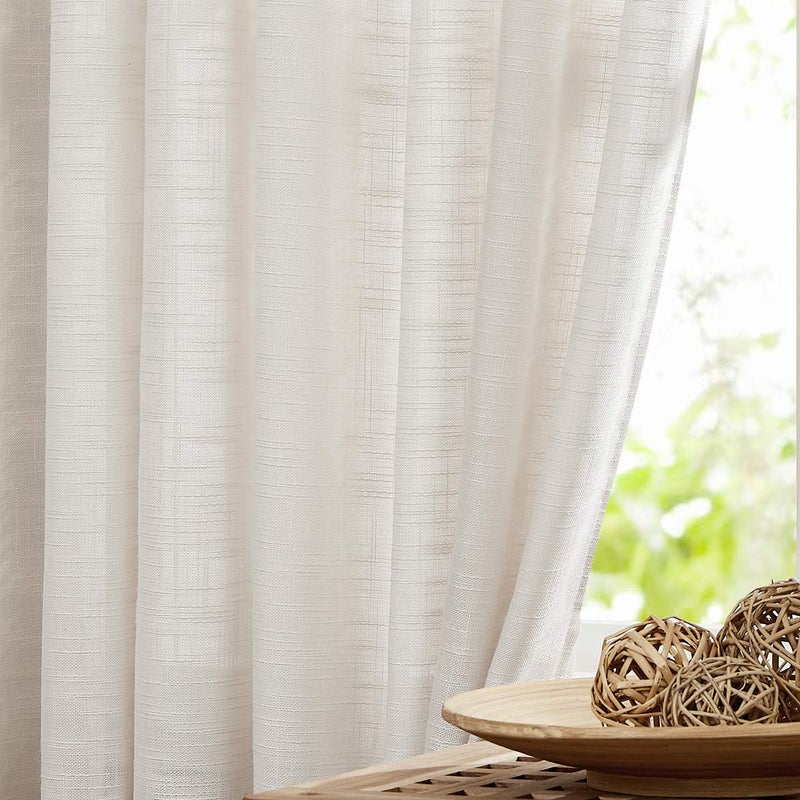 FMFUNCTEX FMFUNCTEX Linen Semi Sheer Curtains for Bedroom Natural Curtains 45 Inches Long for Living Room Country Farmhouse Sheer Short Drapes Light Filtering Window Curtain Grommet Top 2 Panels