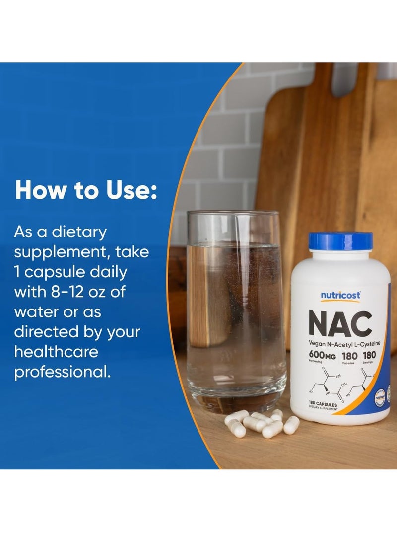 Nutricost N-Acetyl L-Cysteine Capsules 600mg 180 Caps - Image 5