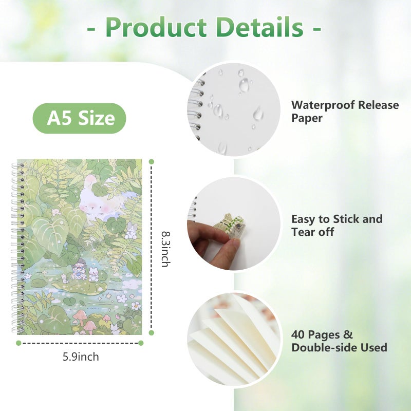 YUATCYA Reusable Sticker Collecting Book Storage Album with 40 Sheets Blank Release Paper - A5 Size Stickers Organizer Collection Holder Book for Adult (GREEN-3) - Image 2