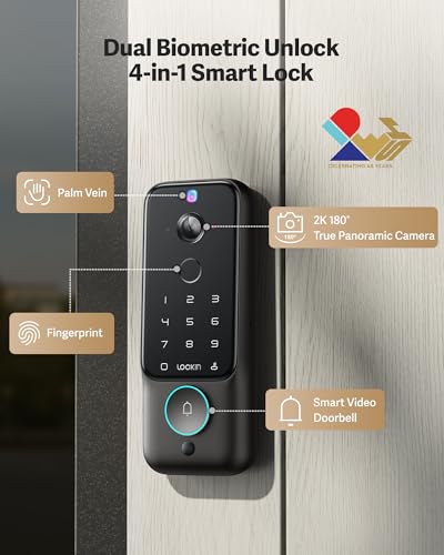 Lockin Veno Plus Smart Lock with 2K 180° Security Camera & Video Doorbell, AI Local Storage, Palm Vein/Fingerprint Keyless Entry Door Lock, Smart Locks for Front Door Bulit in Wi-Fi, App Control - Image 2