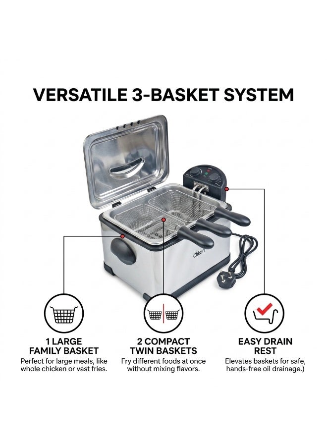 Clikon 4L Deep Fryer with Timer | Convenient Deep Frying | Practical Kitchen Appliance | Easy Cooking Control | 2-Year Warranty | CK374 | Silver and Black 4 L 2000 W CK374 Silver and Black - Image 3