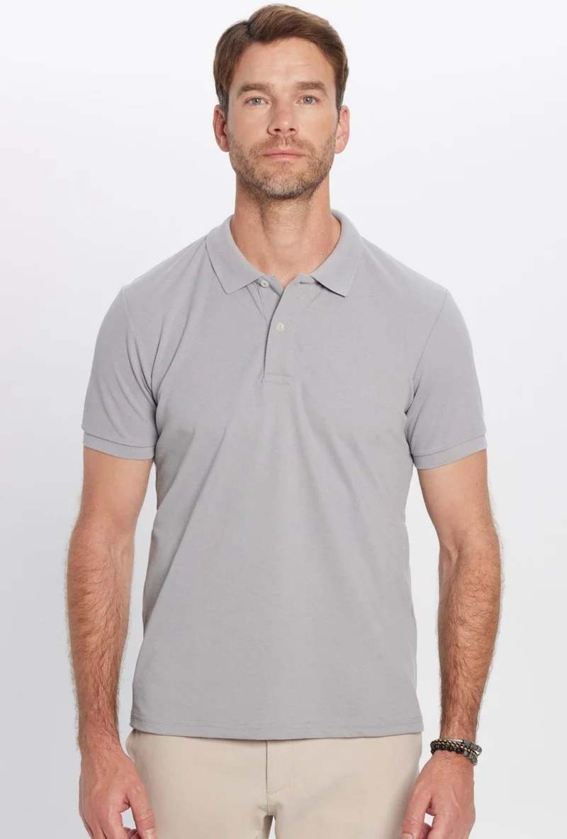 Tudors Men's Slim Fit Slim Cut Cotton Soft Texture Cool Fabric Plain Pique Polo Collar T-Shirt