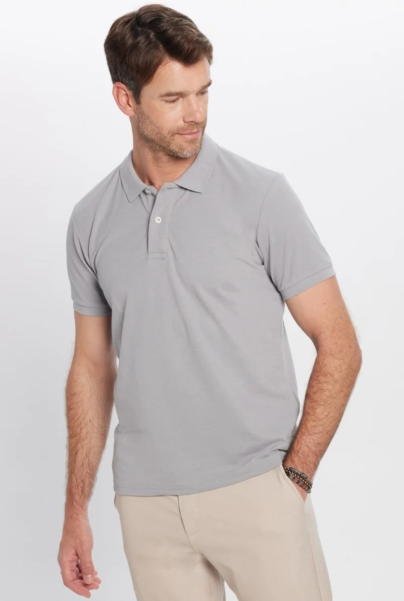 Tudors Men's Slim Fit Slim Cut Cotton Soft Texture Cool Fabric Plain Pique Polo Collar T-Shirt