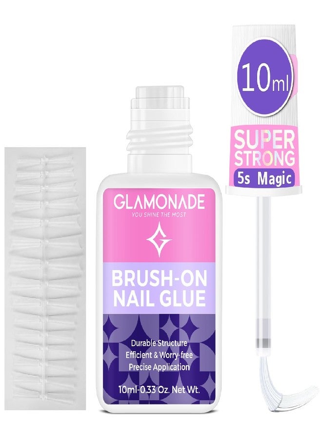 Glamonade Super Strong Brush On Nail Glue: Press on Nails, Acrylic Nails, Fake & False Nail Tips Glue - Mess Free Brush Applicator - Image 1