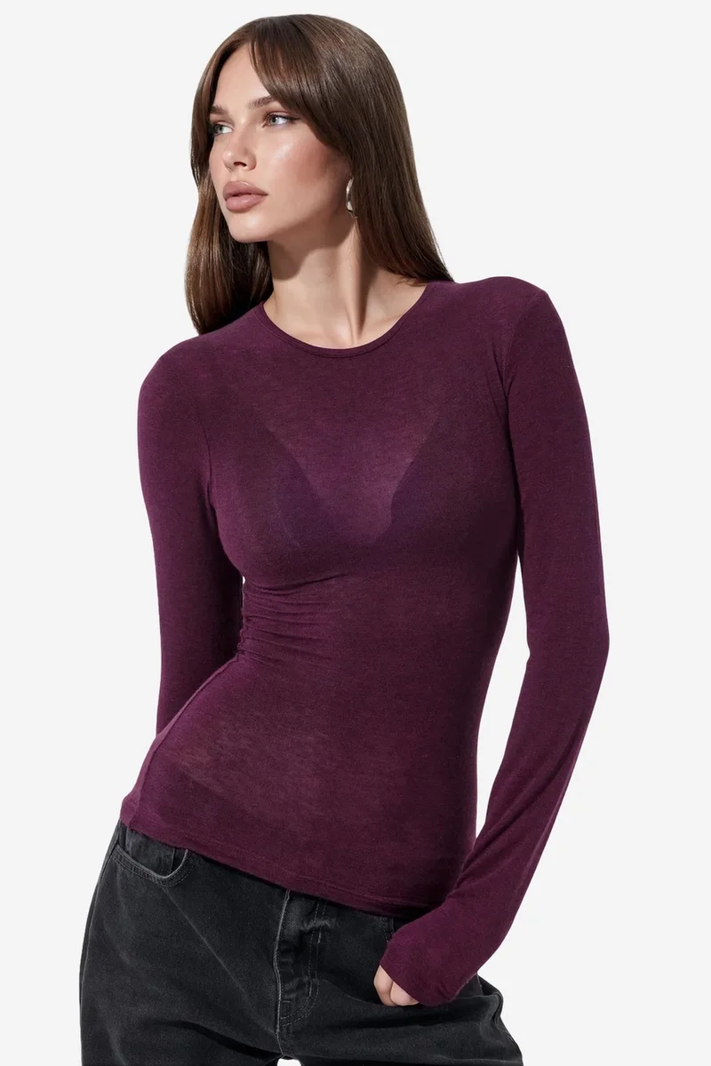 بوسيم BUSEM Slim Fit Long Sleeve Transparent Blouse