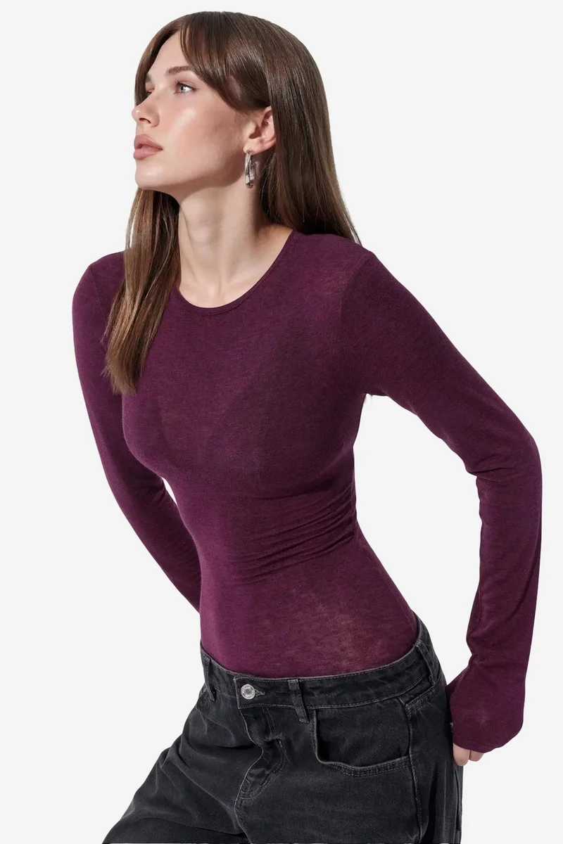 بوسيم BUSEM Slim Fit Long Sleeve Transparent Blouse