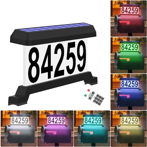 IVWVI Solar Mailbox Numbers, Double sided Solar House Numbers for Outside, Waterproof RGBW Color Changing Remote Control, Lighted Modern Address Sign Solar Powered for Mailbox(solar rgbw) - Image 1