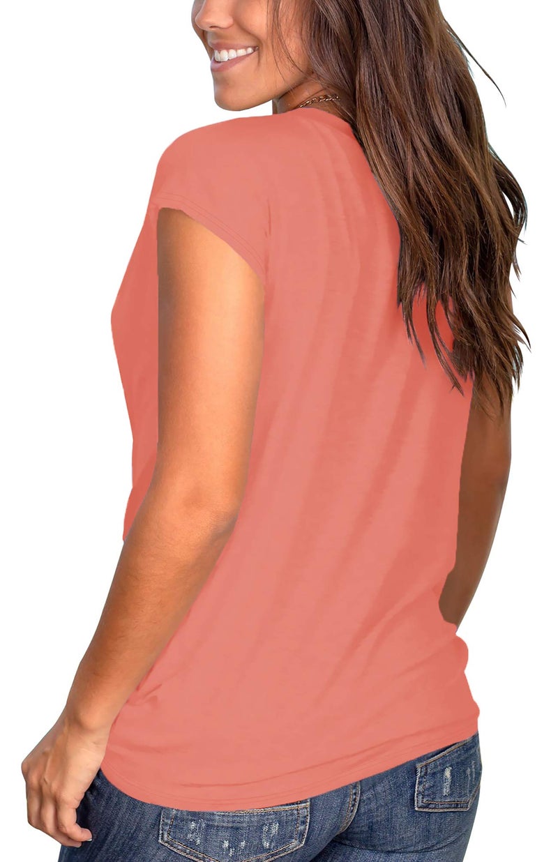 Jescakoo Womens Short Sleeve Crewneck T Shirts Loose Casual Summer Tops Tees Coral XL - Image 3