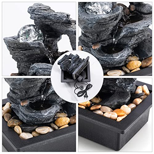 Amootek Tabletop Fountain Rotating Ball Rock Waterfall Fountain Office Includes Many Natural River Rocks Decorated with Colorful Lights, 9.05" L x 6.89" W x 10.23" H - Image 4