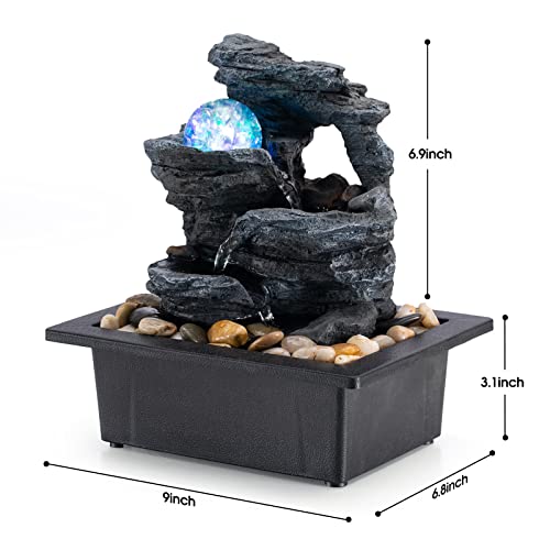 Amootek Tabletop Fountain Rotating Ball Rock Waterfall Fountain Office Includes Many Natural River Rocks Decorated with Colorful Lights, 9.05" L x 6.89" W x 10.23" H - Image 3