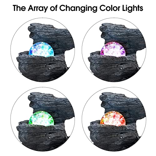 Amootek Tabletop Fountain Rotating Ball Rock Waterfall Fountain Office Includes Many Natural River Rocks Decorated with Colorful Lights, 9.05" L x 6.89" W x 10.23" H - Image 2
