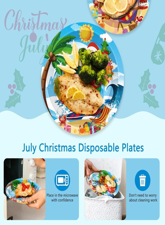 QZYL 48Pcs Christmas in Summer Plates, Disposable 7 Inch and 9 Inch Round Tableware Set, Xmas Tropical Holiday Decorations, Summer Christmas Paper Plates for July Christmas Beach Picnics Party - Image 3