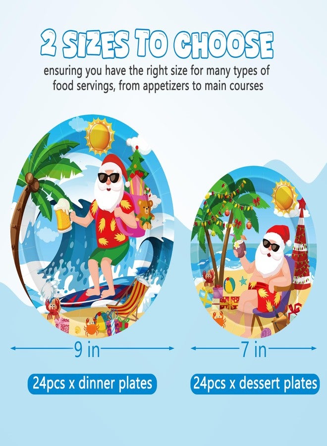 QZYL 48Pcs Christmas in Summer Plates, Disposable 7 Inch and 9 Inch Round Tableware Set, Xmas Tropical Holiday Decorations, Summer Christmas Paper Plates for July Christmas Beach Picnics Party - Image 2