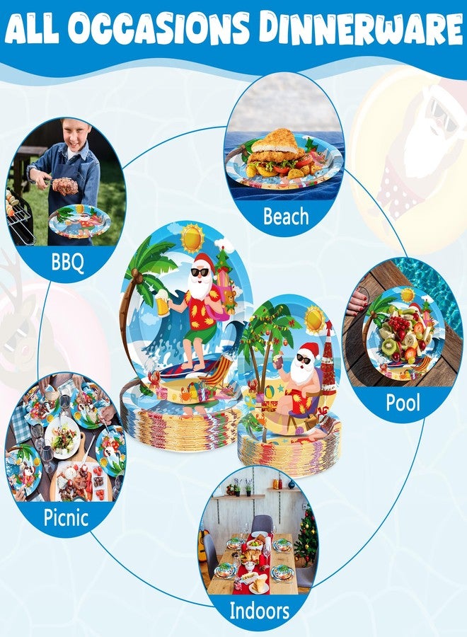QZYL 48Pcs Christmas in Summer Plates, Disposable 7 Inch and 9 Inch Round Tableware Set, Xmas Tropical Holiday Decorations, Summer Christmas Paper Plates for July Christmas Beach Picnics Party - Image 4