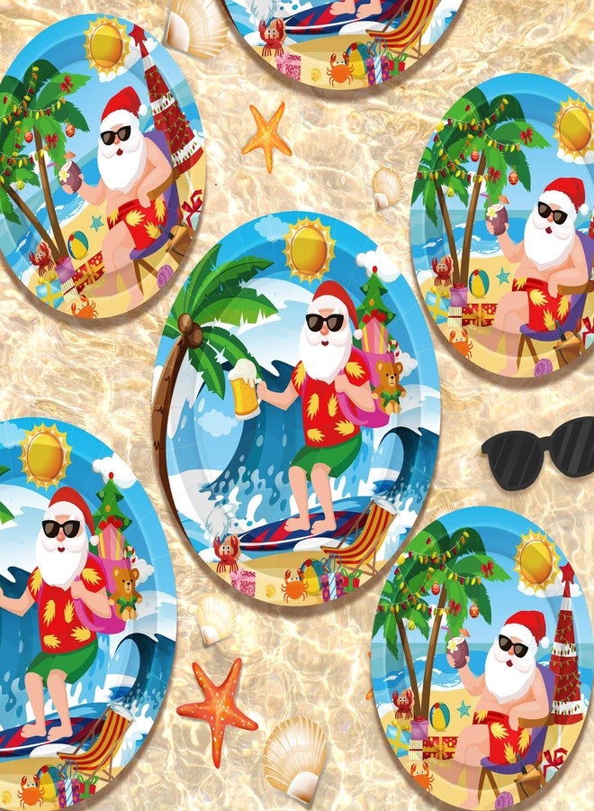 QZYL 48Pcs Christmas in Summer Plates, Disposable 7 Inch and 9 Inch Round Tableware Set, Xmas Tropical Holiday Decorations, Summer Christmas Paper Plates for July Christmas Beach Picnics Party - Image 5