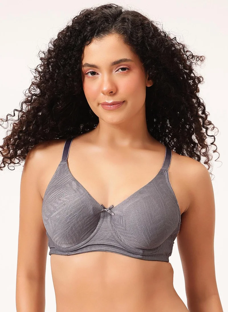 كلوفيا Clovia Non-Padded Wired Full Figure Self-Patterned Bra in Light Grey - Jacquard