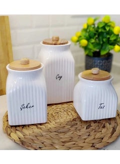Kitchen Pembelia 3-Piece Porcelain Tea Sugar Salt Storage Jar Set 1000ML, 750ML, 500ML  - Image 1