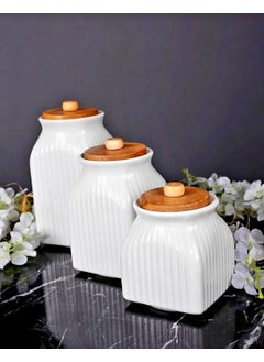 Kitchen Pembelia 3-Piece Porcelain Tea Sugar Salt Storage Jar Set 1000ML, 750ML, 500ML  - Image 2