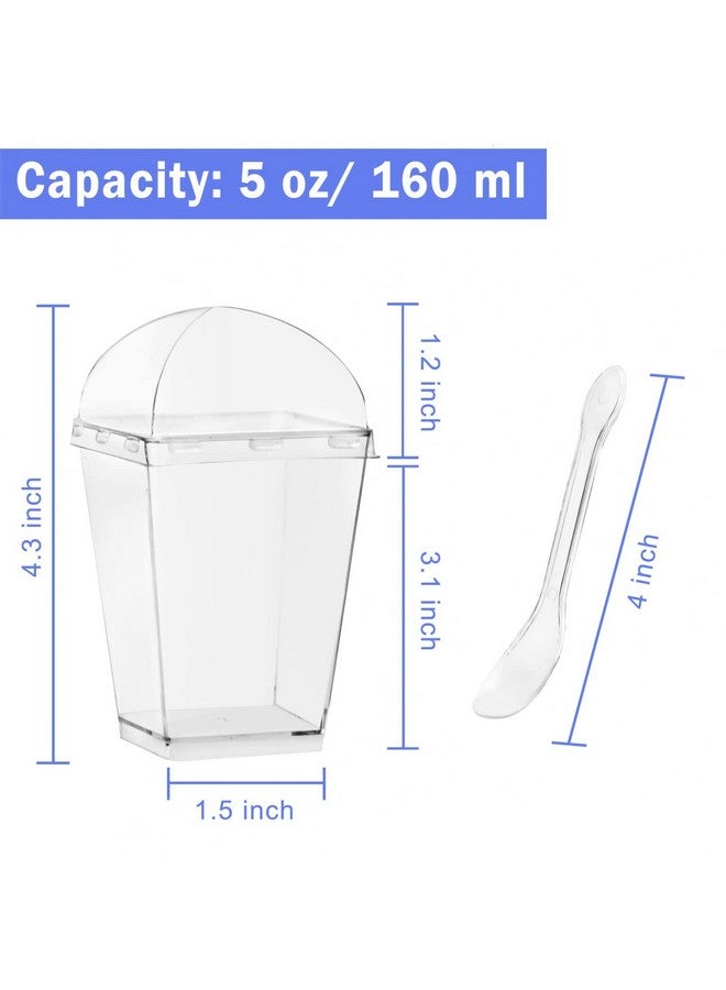 Monrocco 50 Pack 5 oz Plastic Dessert Cups with Lids and Spoons, Mini Parfait Cups with Lids Appetizer Cups for Party, Clear Mini Dessert Cups with Spoons Yogurt Dessert Shooter Cups for Pudding - Image 2