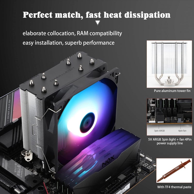 Thermalright Assassin X120 Refined SE ARGB CPU Air Cooler, 4 Heat pipes, TL-C12C-S PWM Fan, Aluminium Heatsink Cover, AGHP Technology, for AMD AM4/AM5/Intel LGA 1150/1151/1155/1156/1200/1700 (SE ARGB) - Image 4