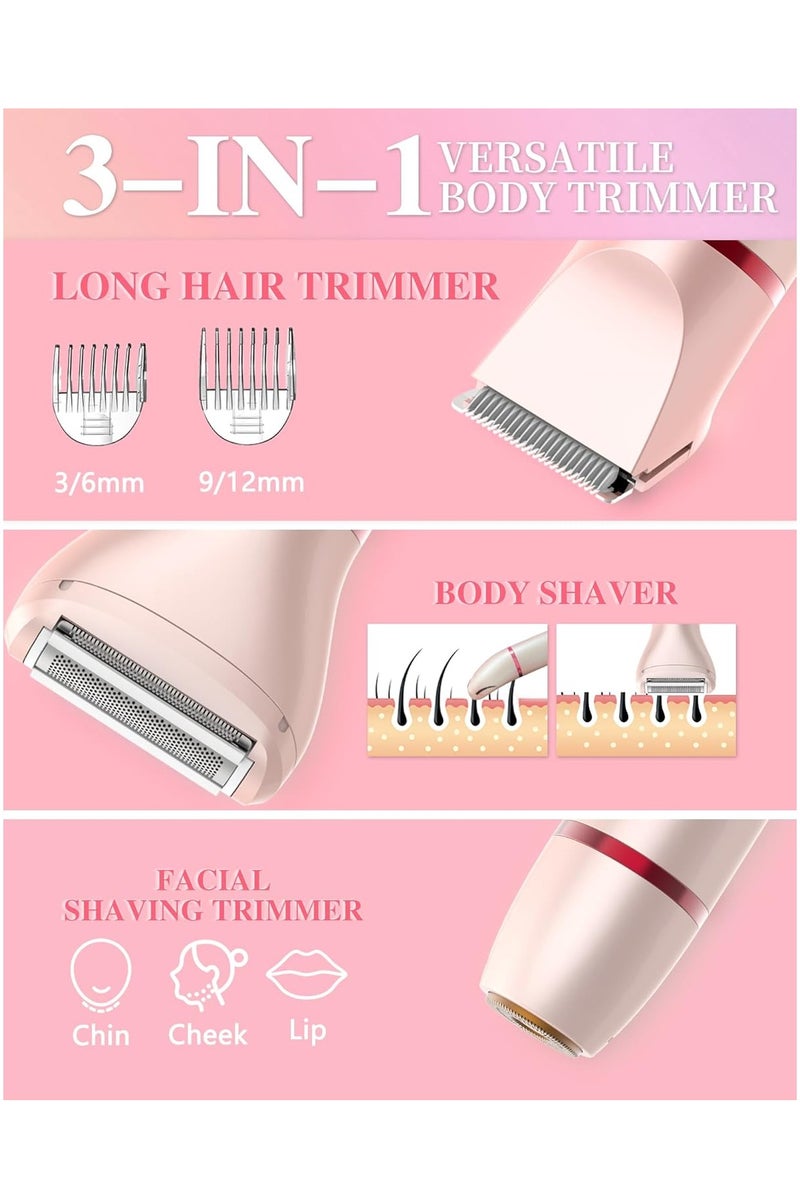 جوسكوين أداة تشذيب البيكيني للنساء، ماكينة حلاقة كهربائية لمنطقة البكيني 3 في 1، ماكينة حلاقة للساقين والجسم، ماكينة حلاقة كهربائية للنساء مقاومة للماء IPX6، هدايا للنساء، وردي - Image 2