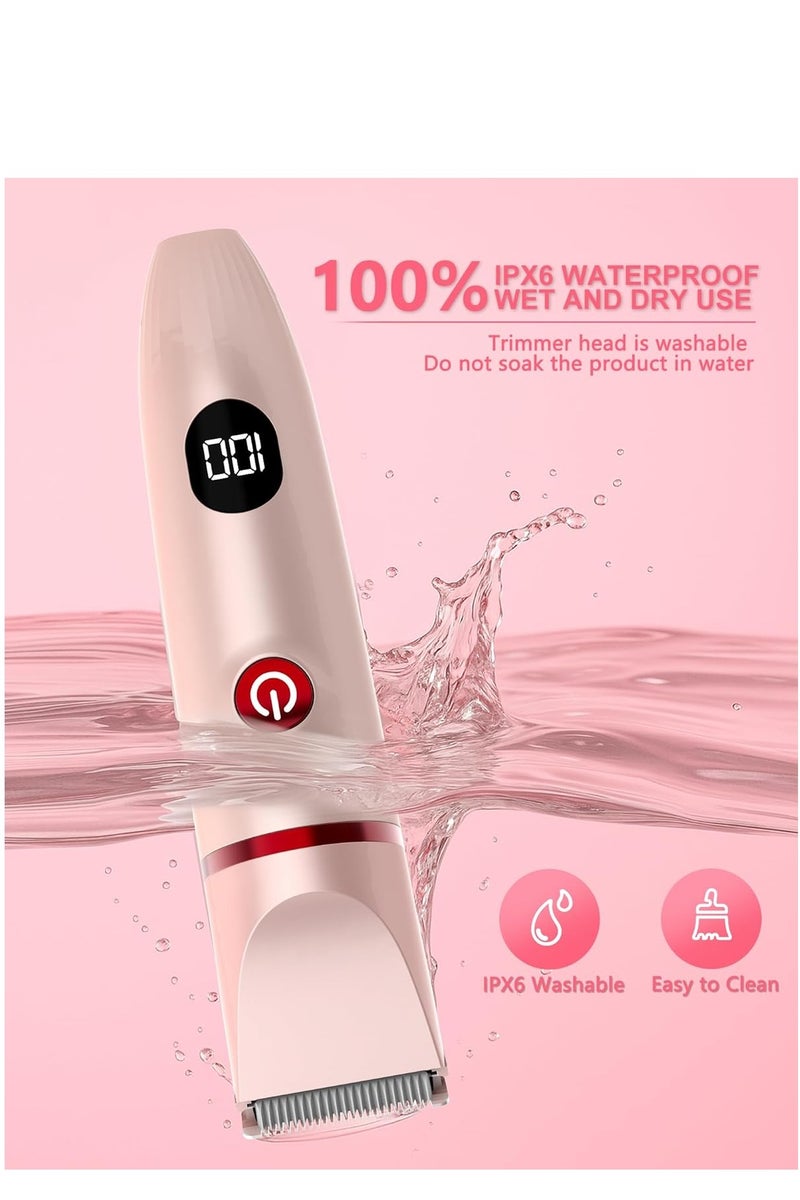 جوسكوين أداة تشذيب البيكيني للنساء، ماكينة حلاقة كهربائية لمنطقة البكيني 3 في 1، ماكينة حلاقة للساقين والجسم، ماكينة حلاقة كهربائية للنساء مقاومة للماء IPX6، هدايا للنساء، وردي - Image 5