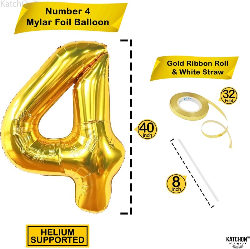 KatchOn, Gold Number 4 Balloons - Big, 40 Inch | 4 Birthday Balloon Gold, 4th Birthday Decorations | Golden 4 Balloon, 4th Anniversary Decorations | 4 Year Old balloon - Image 4
