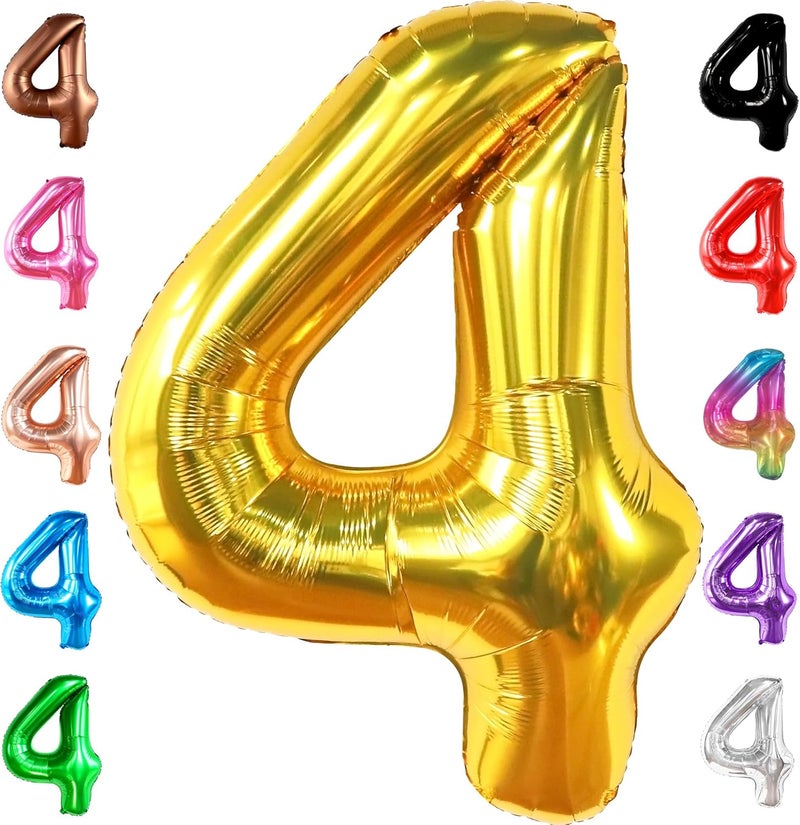 KatchOn, Gold Number 4 Balloons - Big, 40 Inch | 4 Birthday Balloon Gold, 4th Birthday Decorations | Golden 4 Balloon, 4th Anniversary Decorations | 4 Year Old balloon - Image 1