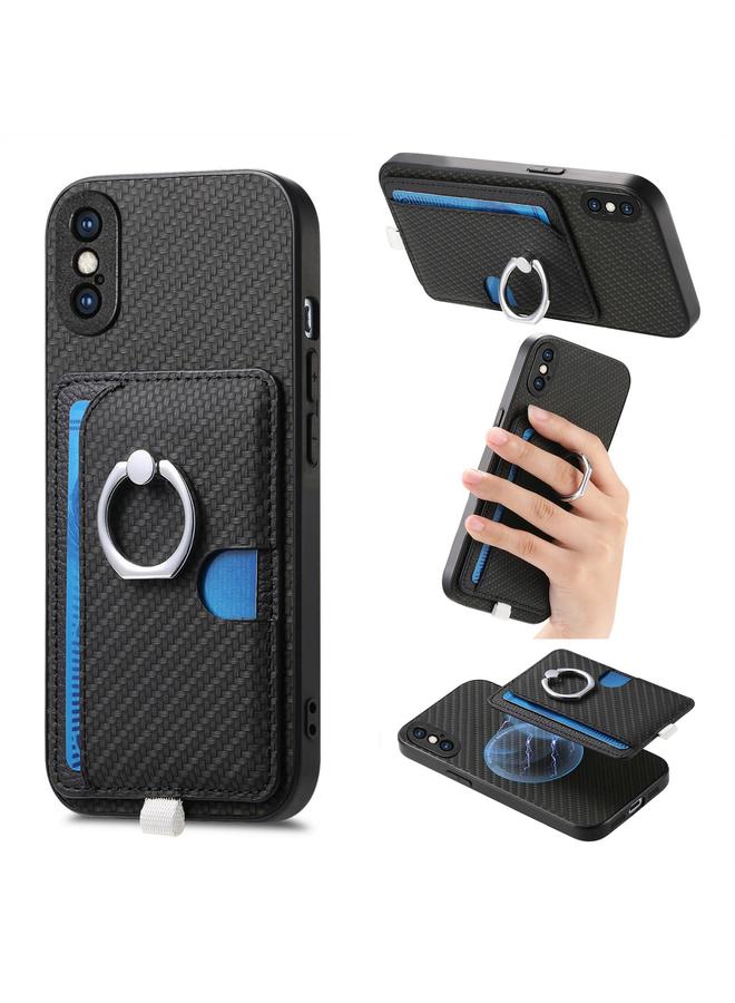 اس-توب جراب لهاتف iPhone X / XS مزود بحلقة جانبية من ألياف الكربون وحقيبة بطاقات من MagSafe - Image 1