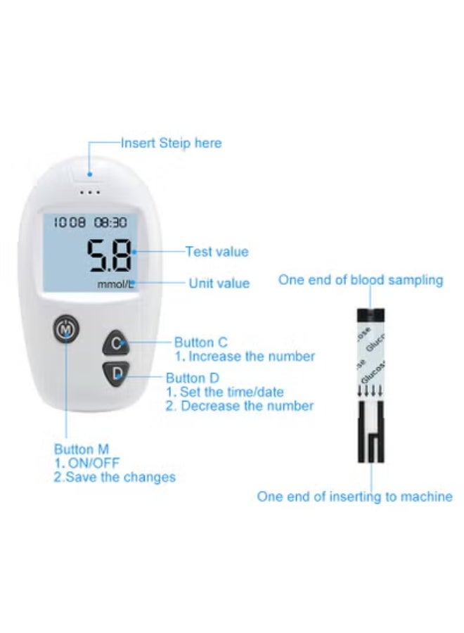 Blood Sugar Monitor Diabetes Testing Kit With 50 No Coding Test Strips 50 Lancets (unit: mmol/L) - Image 3