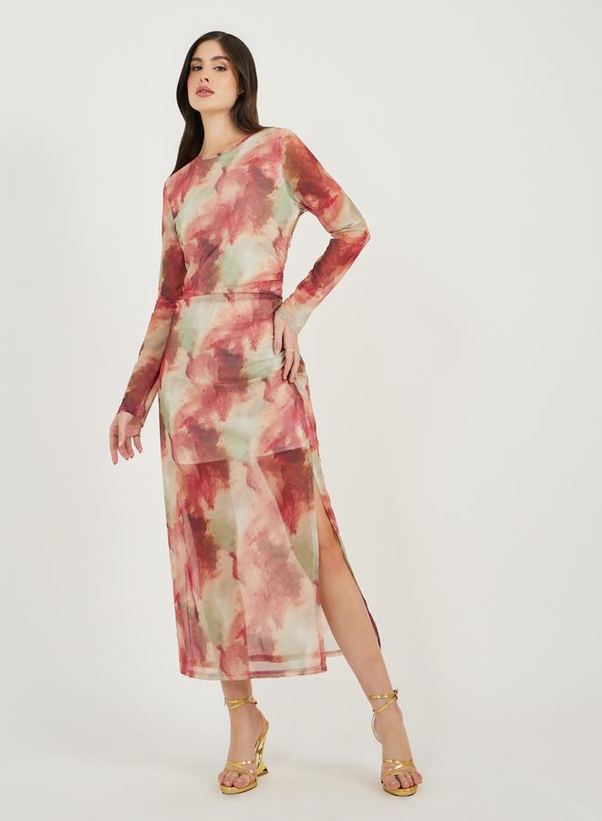 Styli Tie and Dye Print Long Sleeves Bodycon Midi Dress  - Image 1