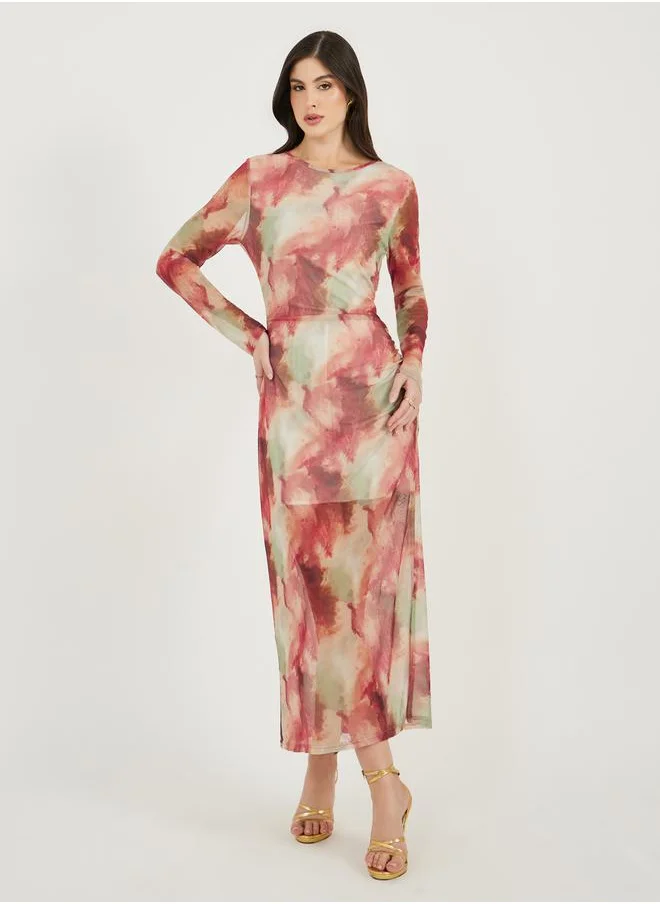 ستايلي Tie and Dye Print Long Sleeves Bodycon Midi Dress