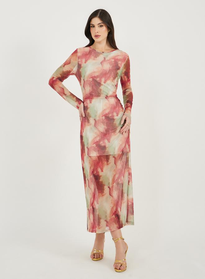 Styli Tie and Dye Print Long Sleeves Bodycon Midi Dress  - Image 2