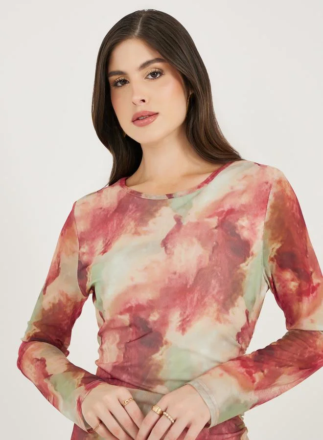 ستايلي Tie and Dye Print Long Sleeves Bodycon Midi Dress