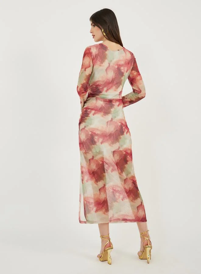 ستايلي Tie and Dye Print Long Sleeves Bodycon Midi Dress
