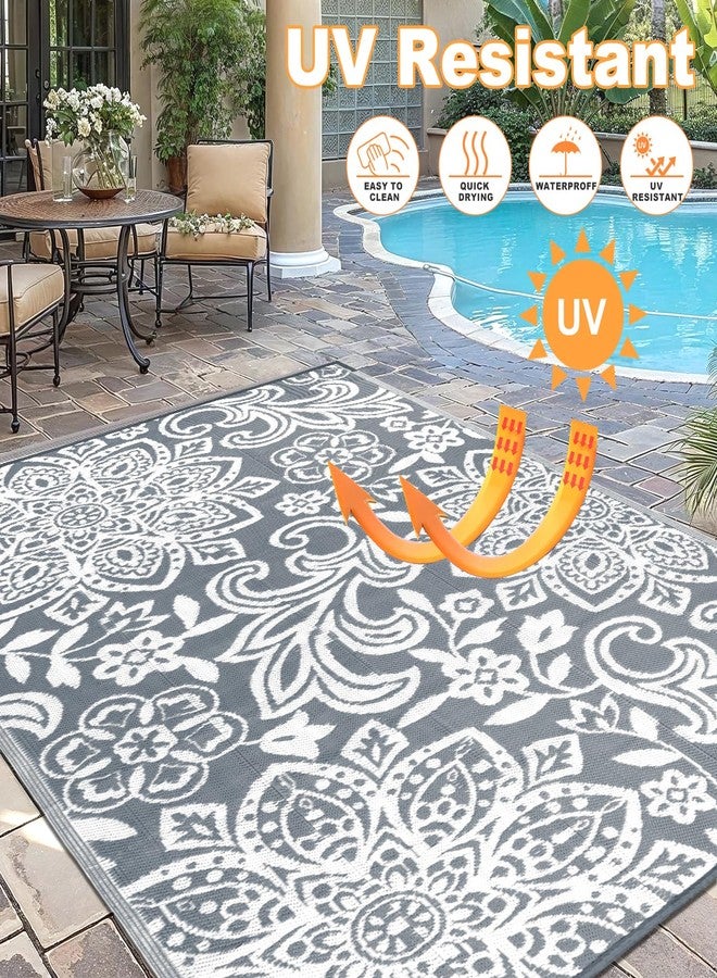 Findosom Waterproof Outdoor Rug 6' x 9' - Reversible Mandala Outdoor Plastic Straw Rug, Durable Foldable Patio Rug for RV, Deck, Balcony, Backyard, Picnic, Porch, Camping, Beach, Gray - Image 3