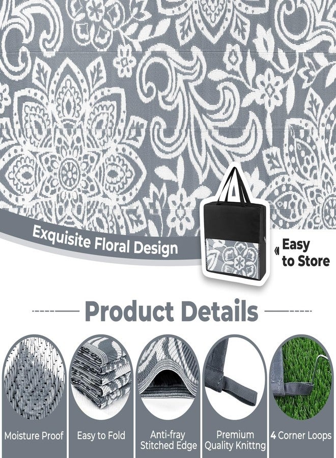 Findosom Waterproof Outdoor Rug 6' x 9' - Reversible Mandala Outdoor Plastic Straw Rug, Durable Foldable Patio Rug for RV, Deck, Balcony, Backyard, Picnic, Porch, Camping, Beach, Gray - Image 4
