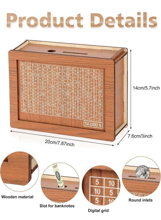 صندوق توفير المال، صندوق تحدي التوفير 10000 للأطفال والكبار، صندوق نقدي خشبي رقمي مع هدف مالي وأرقام (8 بطاقات للمبالغ، قلم مسح جاف) - Image 2