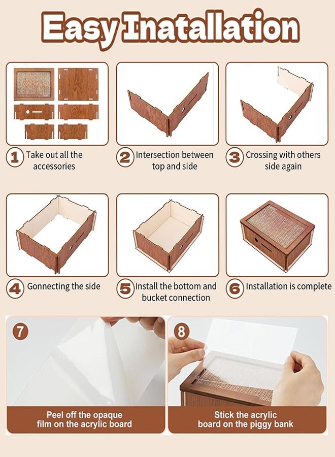 صندوق توفير المال، صندوق تحدي التوفير 10000 للأطفال والكبار، صندوق نقدي خشبي رقمي مع هدف مالي وأرقام (8 بطاقات للمبالغ، قلم مسح جاف) - Image 3