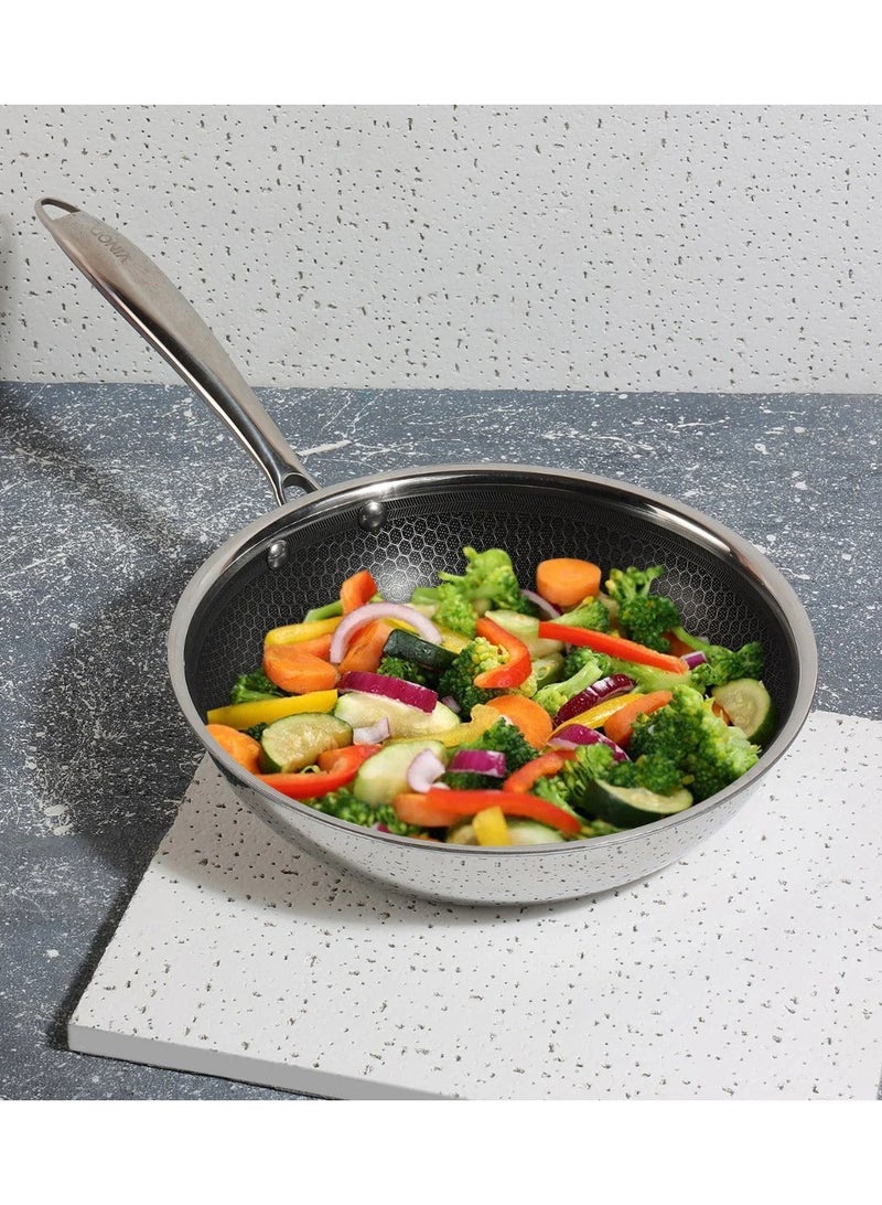 KITCHENOO Non-stick stainless steel wok pan with handle - honeycomb shape - 26 cm - Image 2