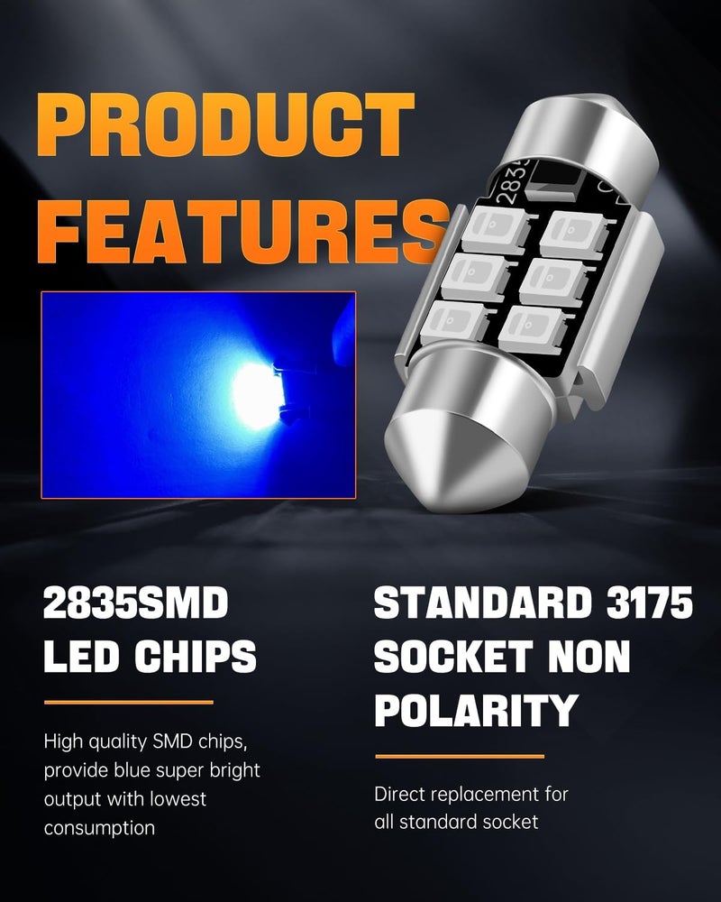 LUYED DE3175 LED Bulbs, Super Bright Blue 2835 Chipsets Canbus Error Free 31mm 1.25" DE3021 DE3022 3175 6428 LED Bulbs for Car Interior Map Reading Dome Trunk Courtesy Lights,Pack of 2 - Image 2