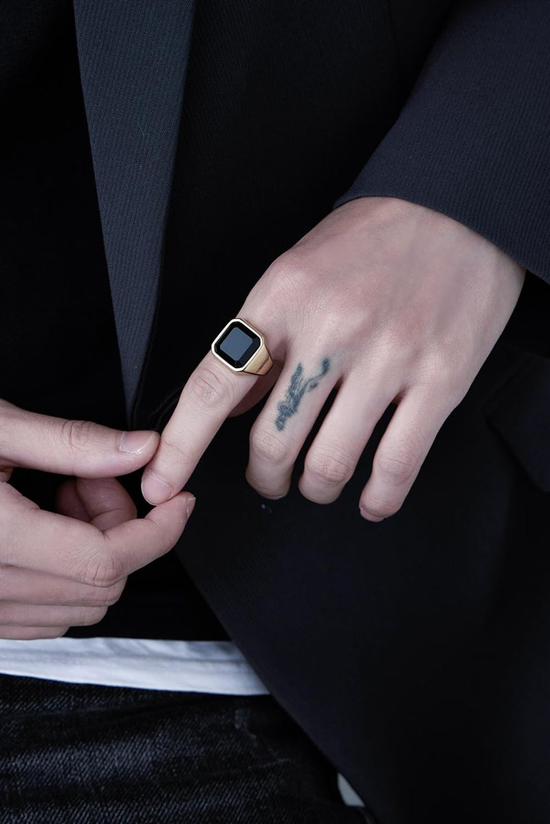 VQYSKO Signet Rings for Men Women,Solid Polished Stainless Steel Biker Ring for Men,Ideal Gift for Dad & Boyfriend,Silver Gold Black Color for Choice, size 4-15 (Gold+Black, 6) - Image 4