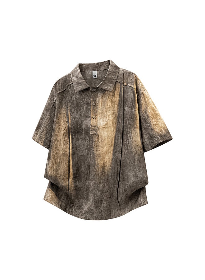 ملابس الرجال Tencel Lyocell الكتان لابل قصيرة الأكمام قميص الرجال الأمريكية الرجعية التنفس نصف الأكمام أعلى