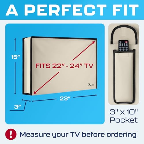 Garnetics Outdoor TV Cover 24 Inch – Waterproof, Weatherproof TV Enclosures with Smart Shield Screen Protectors, Ideal for Outdoor Use, Moving, and Storage - Beige - Image 3