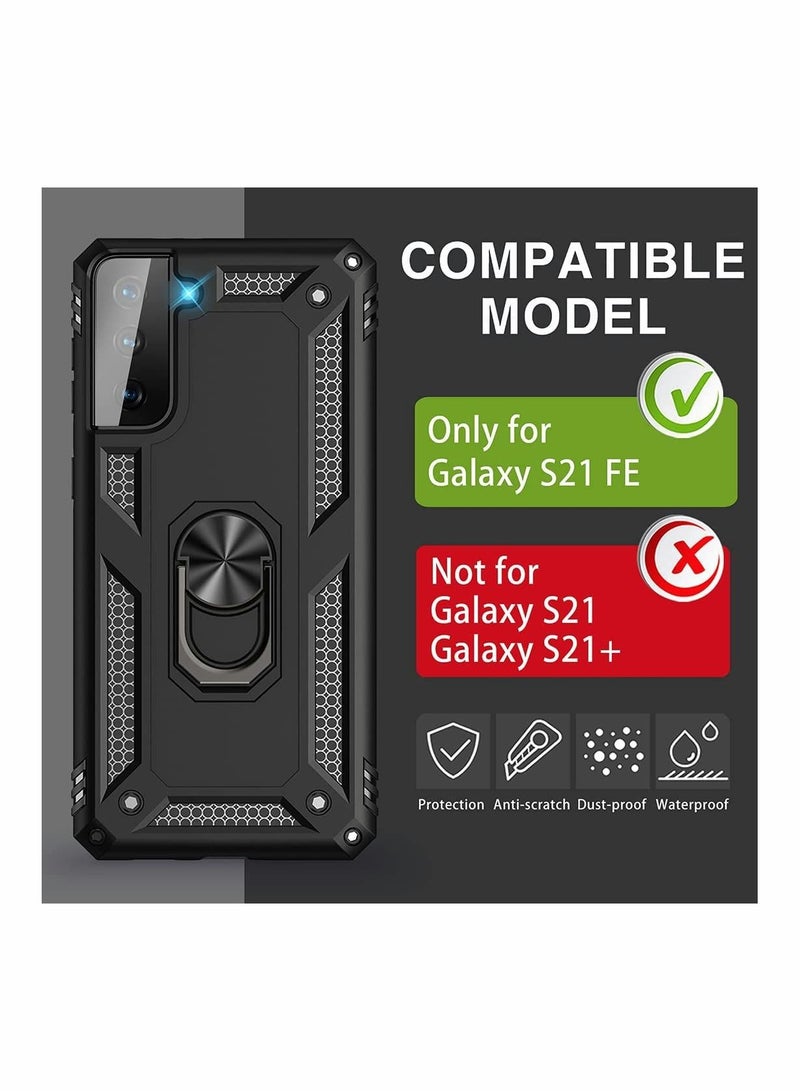 SYOSI Case for Samsung S21 FE Heavy Duty Hard Armor Military Anti Fall Shockproof Bumper Rugged with Magnetic Ring Kickstand Cover Galaxy 5G Cases 2022 Black - Image 2