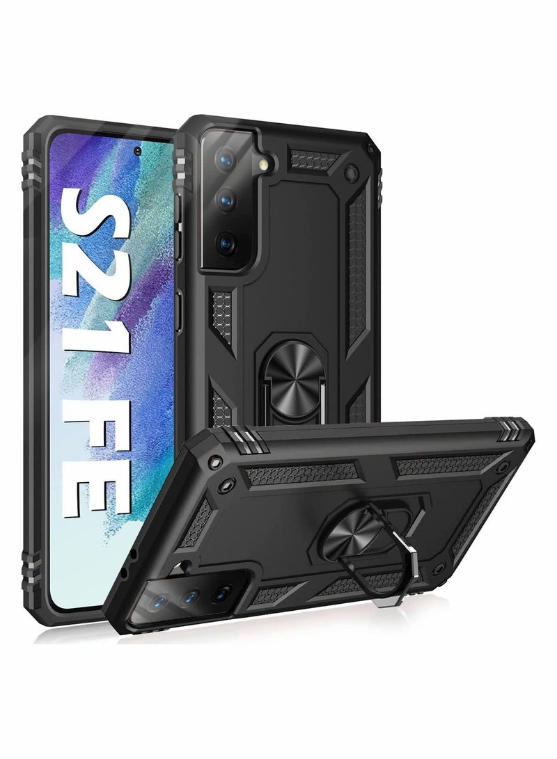 SYOSI Case for Samsung S21 FE Heavy Duty Hard Armor Military Anti Fall Shockproof Bumper Rugged with Magnetic Ring Kickstand Cover Galaxy 5G Cases 2022 Black - Image 1