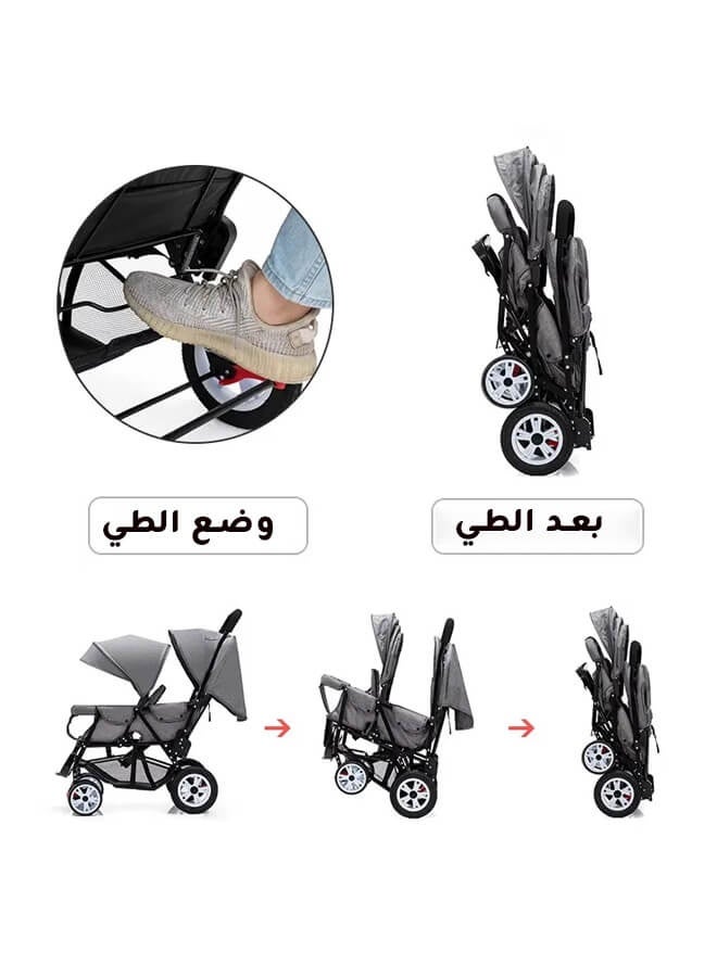 Riolio Stylish Baby Stroller Double Seat Twin Adjustable Seats And Complete Lay Down Foldable - Image 4