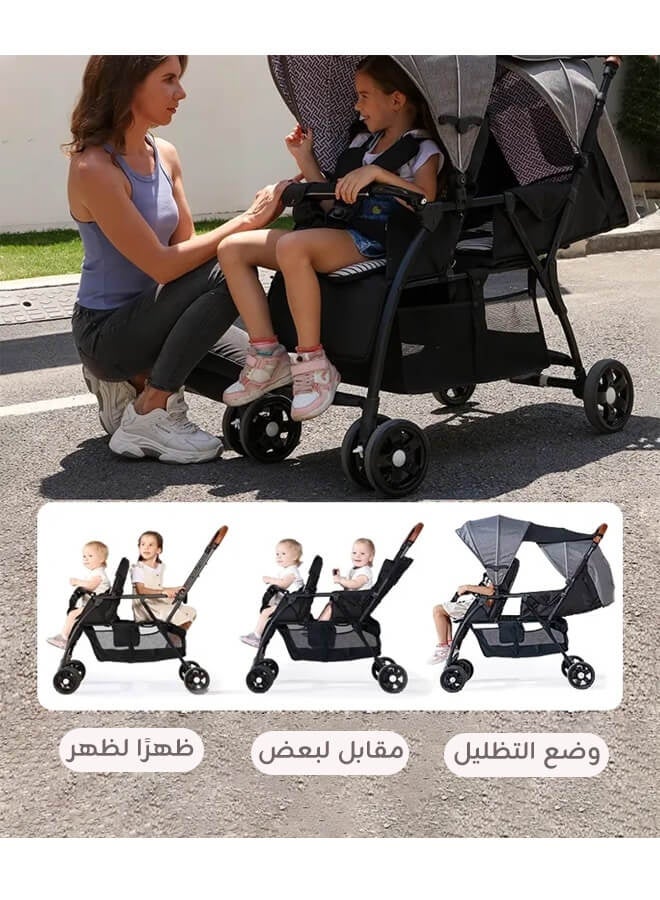 Riolio Stylish Baby Stroller Double Seat Twin Adjustable Seats And Complete Lay Down Foldable - Image 2
