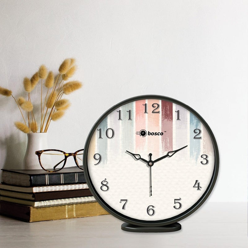 Bosco Decorative Multicolor Stripe 20 CM Table Cum Modern Design Round Wall Clock for Home, Living Room, Bedroom,Office and Kitchen | BWC-1208 - Image 3